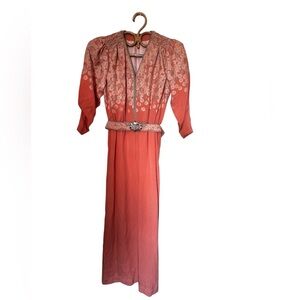 Elegant Old Hollywood Glam 1940s Metallic Couture Floral Dress Salmon Pink